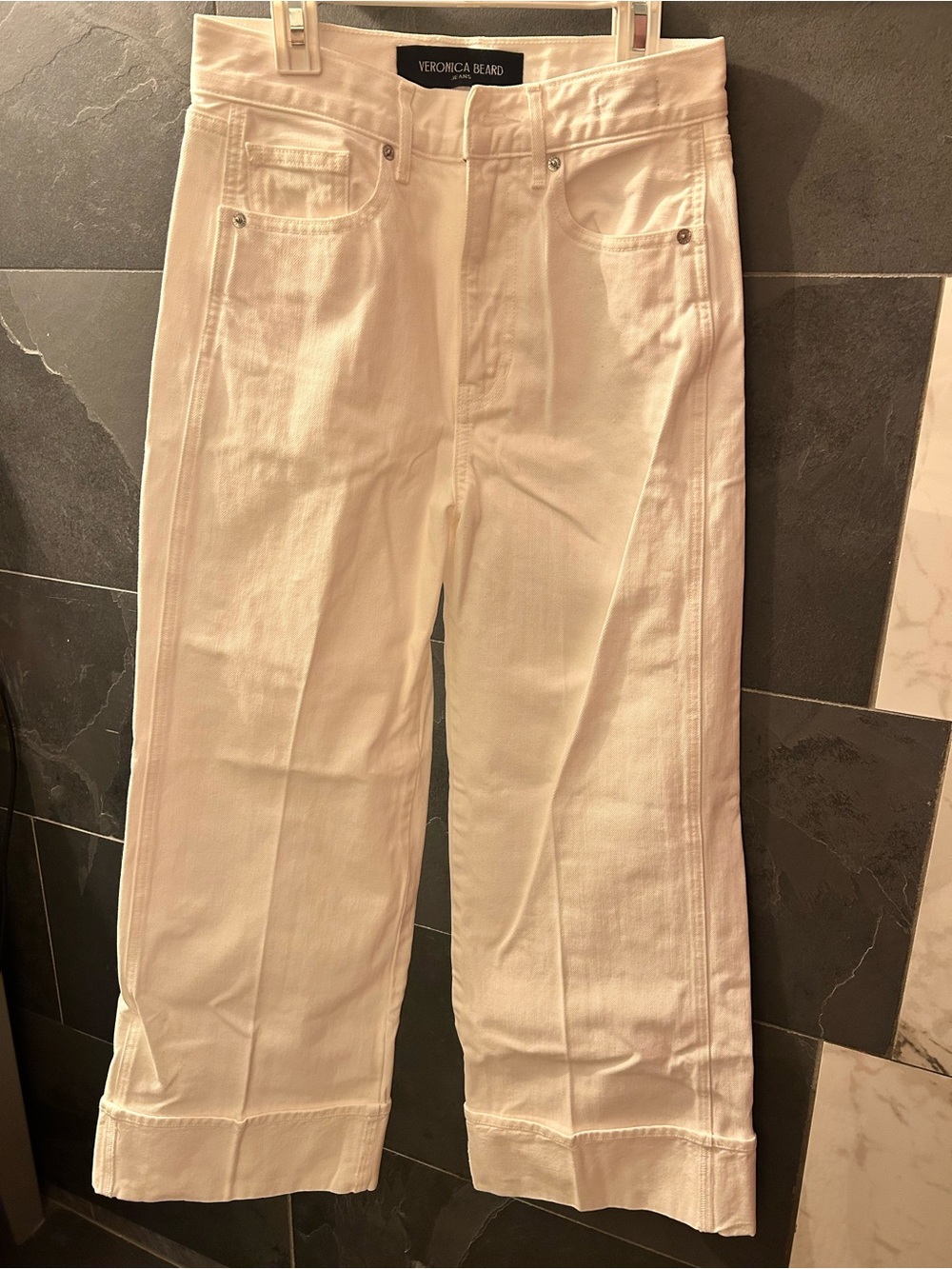 Veronica Beard Taylor Cropped High Rise Wide Jeans